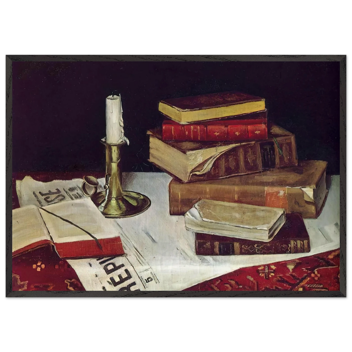 STILL LIFE WITH BOOKS AND CANDLE 1890 - Henri Matisse 70x100 cm / 28x40 inches Framed Art Print – Black Wooden Frame