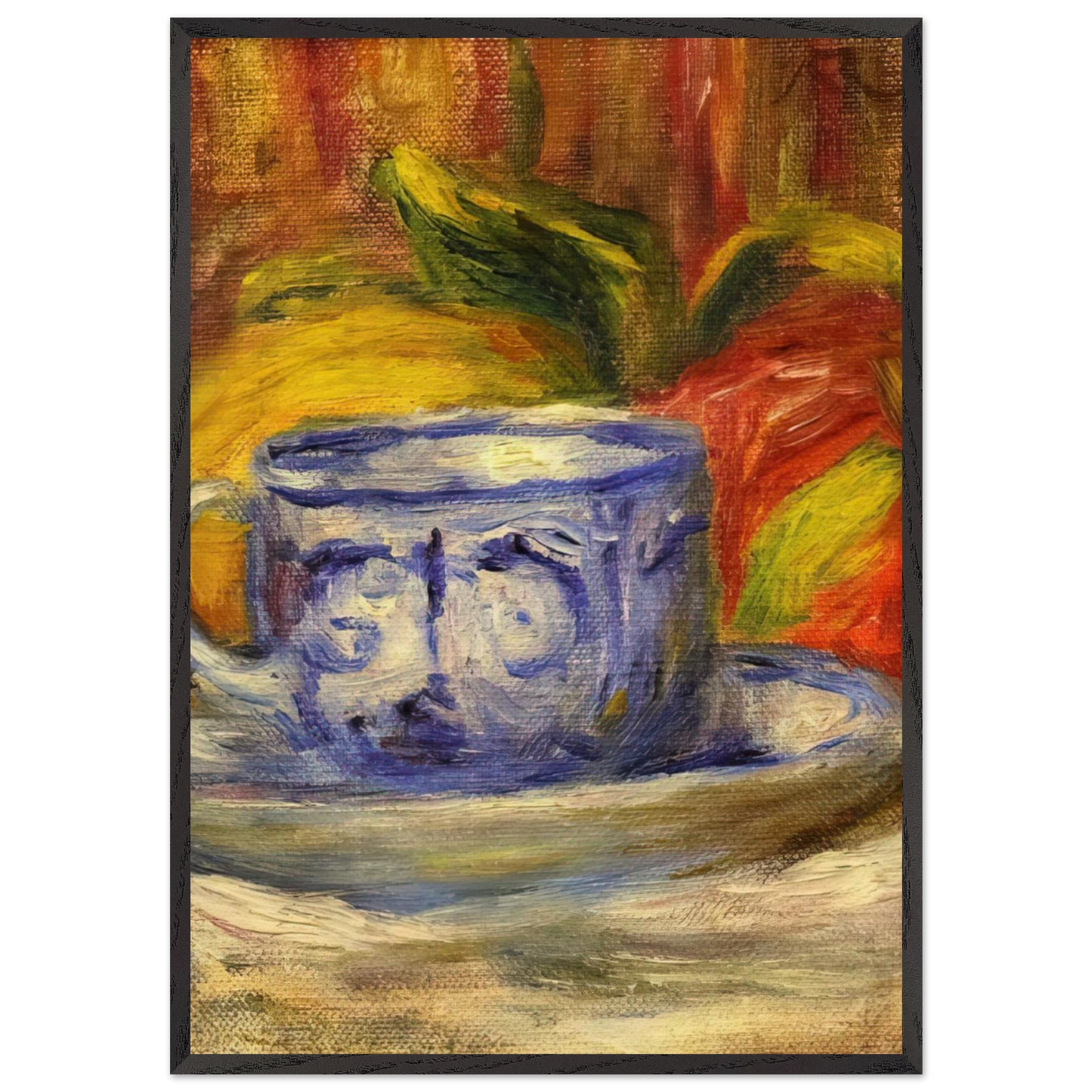 Cup and Fruit - Pierre-Auguste Renoir 70x100 cm / 28x40 inches Framed Art Print – Black Wooden Frame