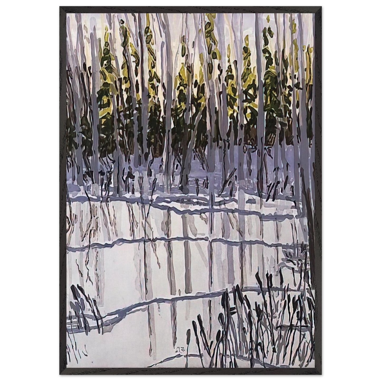 Trees Reflected on Ice - 2002 - Neil Welliver 70x100 cm / 28x40 inches Framed Art Print – Black Wooden Frame