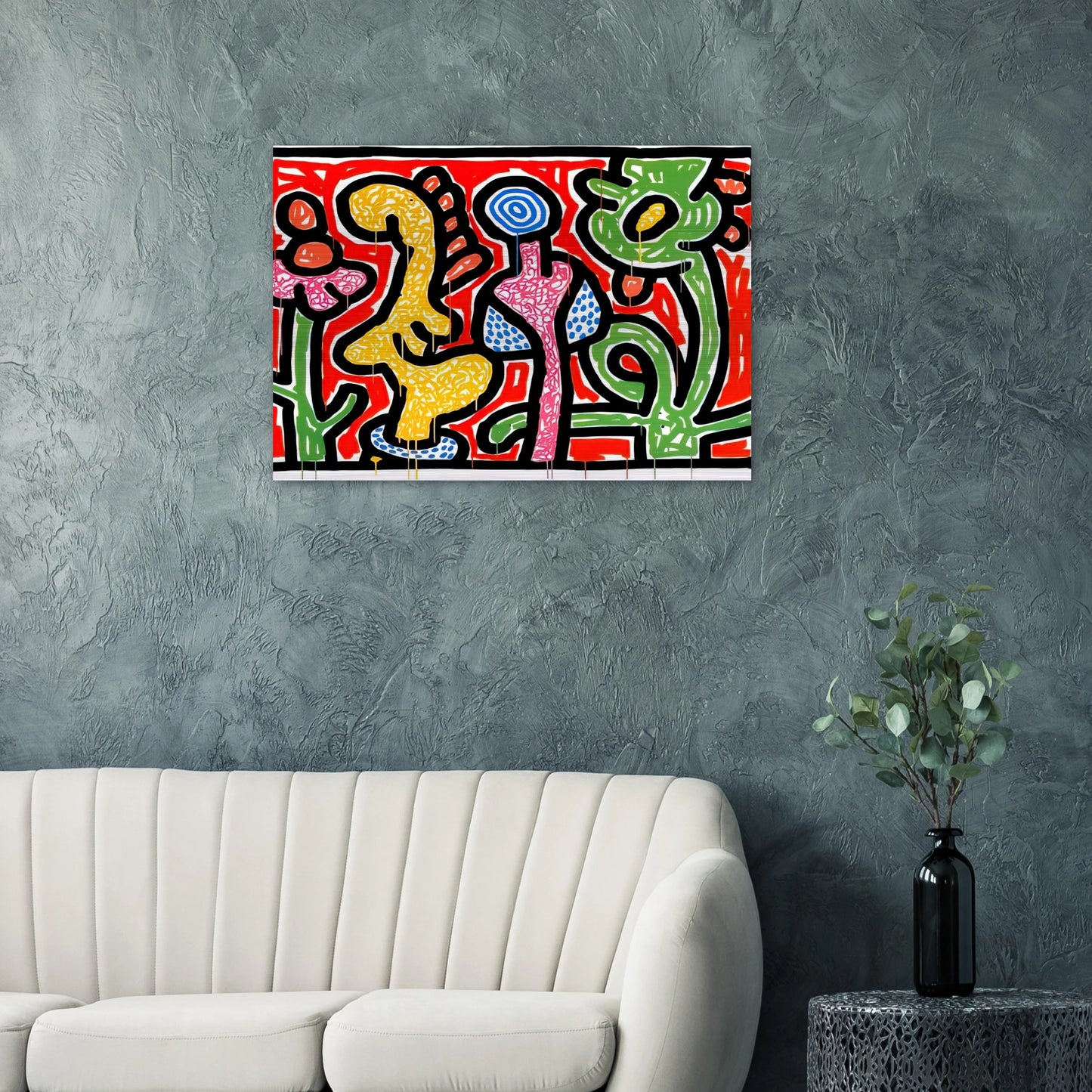 FLOWERS IV 1990 - Keith Haring Brushed Aluminum Print - 70x100 cm / 28x40 inches | Keith Haring Aluminum Print | Keith Haring Prints