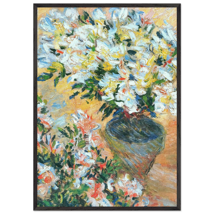 White Azaleas in a Pot - claude monet 70x100 cm / 28x40 inches Framed Art Print – Black Wooden Frame