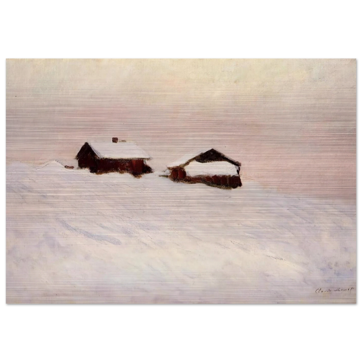 Houses in the Snow - claude monet Brushed Aluminum Print - 70x100 cm / 28x40 inches | claude monet Aluminum Print | claude monet Prints