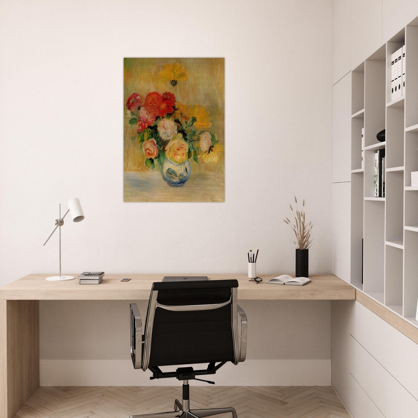Vase of Roses and Dahlias - Pierre-Auguste Renoir Brushed Aluminum Print - 70x100 cm / 28x40 inches | Pierre-Auguste Renoir Aluminum Print | Pierre-Auguste Renoir Prints
