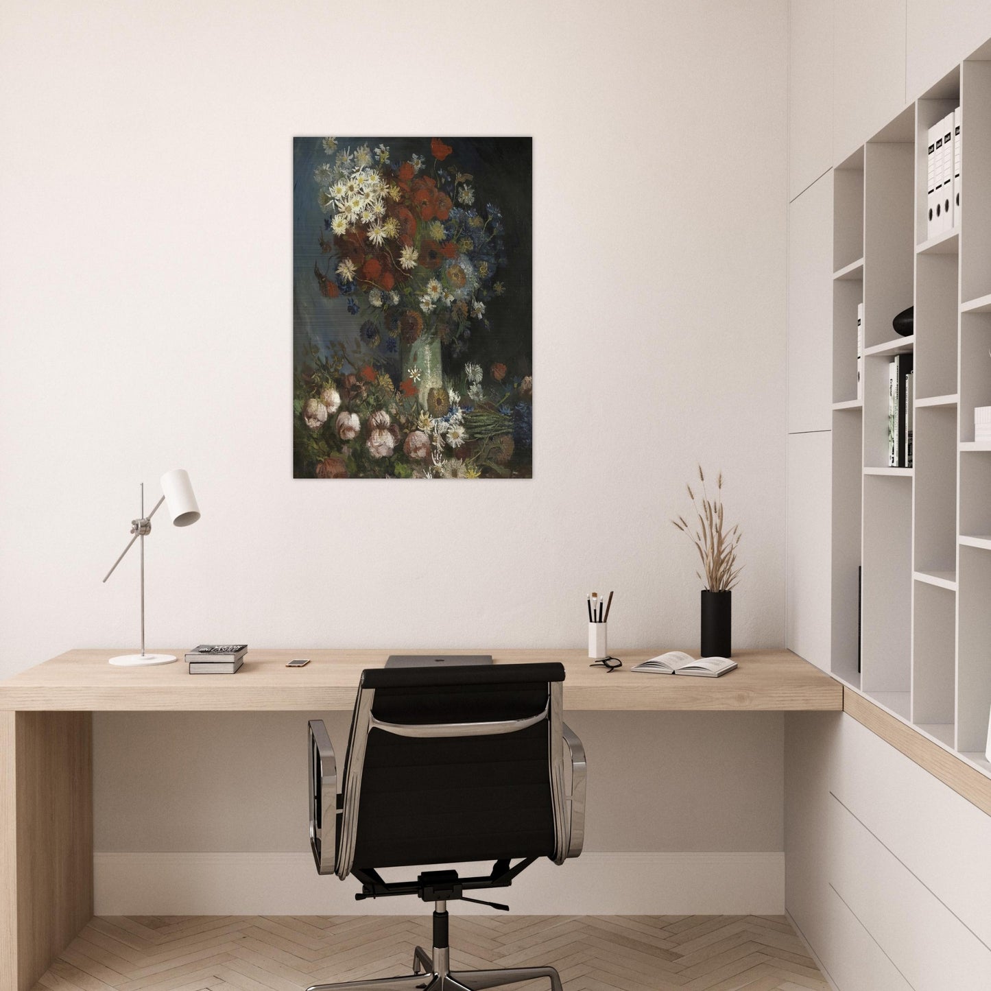 Still life with meadow flowers and roses - Vincent van Gogh Brushed Aluminum Print - 70x100 cm / 28x40 inches | Vincent van Gogh Aluminum Print | Vincent van Gogh Prints