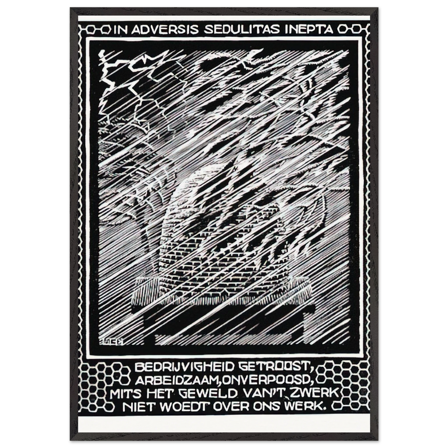 EMBLEMATA BEEHIVE - MC Escher 70x100 cm / 28x40 inches Framed Art Print – Black Wooden Frame | Maurits Cornelis Escher Prints