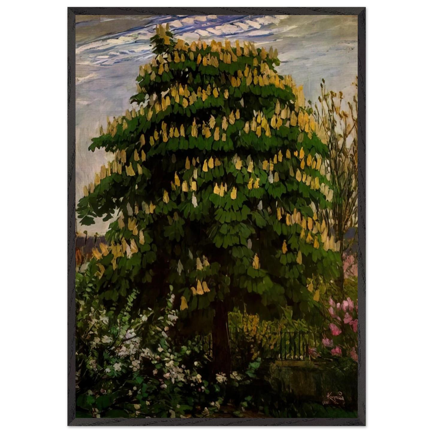 The chestnut tree in blossom - Frantisek Kupka 70x100 cm / 28x40 inches Framed Art Print – Black Wooden Frame