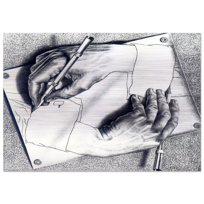DRAWING HANDS - MC Escher Brushed Aluminum Print - 70x100 cm / 28x40 inches | MC Escher Aluminum Print | MC Escher Prints | Maurits Cornelis Escher Prints