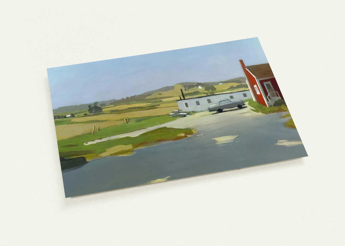 LONG ISLAND LANDSCAPE WITH RED BUILDING 1962 By Fairfield Porter Pack of 10 Post Cards | Fairfield Porter Post Cards | A6 (10.5 x 14.8 cm) - 4.1 x 5.8 inches