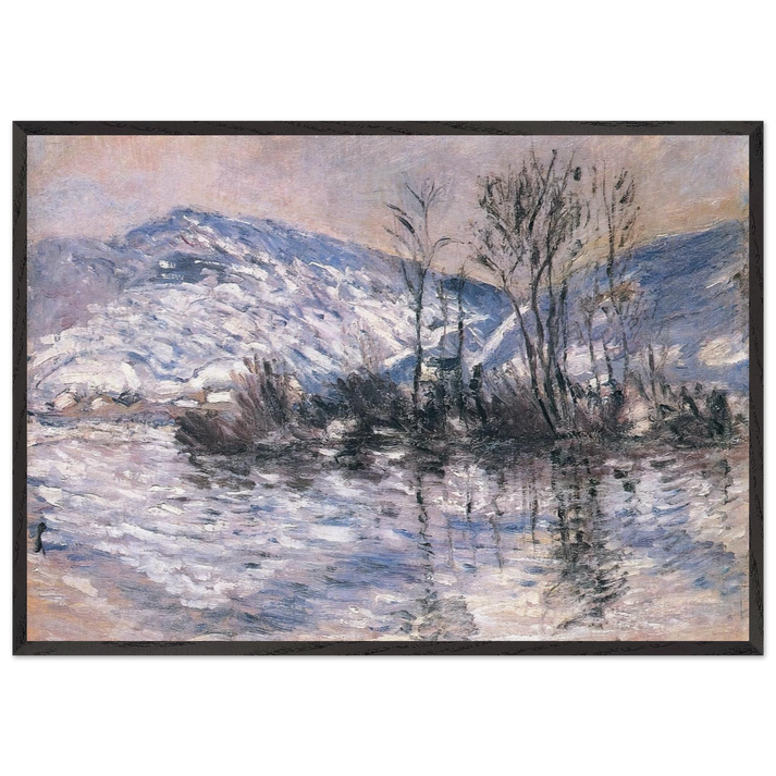 The Seine at Port Villez Snow Effect 02 - claude monet 70x100 cm / 28x40 inches Framed Art Print – Black Wooden Frame
