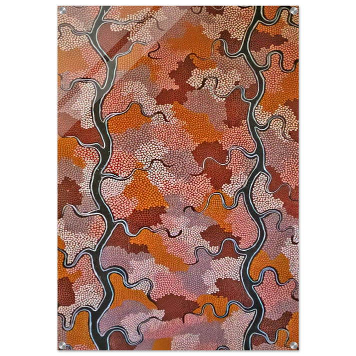 Lightning Dreaming - 1989 - Clifford Possum Tjapaltjarri Acrylic Print - 70x100 cm / 28x40″ inches | Clifford Possum Tjapaltjarri Wall Art | Clifford Possum Tjapaltjarri Prints