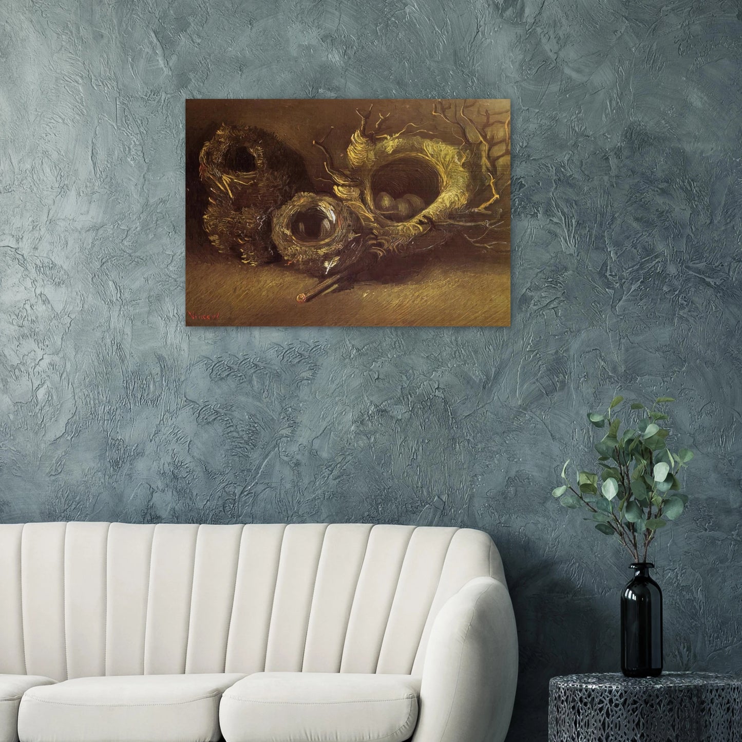 Still Life with Three Birds Nests - Vincent van Gogh Brushed Aluminum Print - 70x100 cm / 28x40 inches | Vincent van Gogh Aluminum Print | Vincent van Gogh Prints