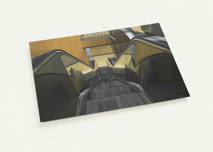 ESCALATOR 1970 By Richard Estes Pack of 10 Post Cards | Richard Estes Post Cards | A6 (10.5 x 14.8 cm) - 4.1 x 5.8 inches