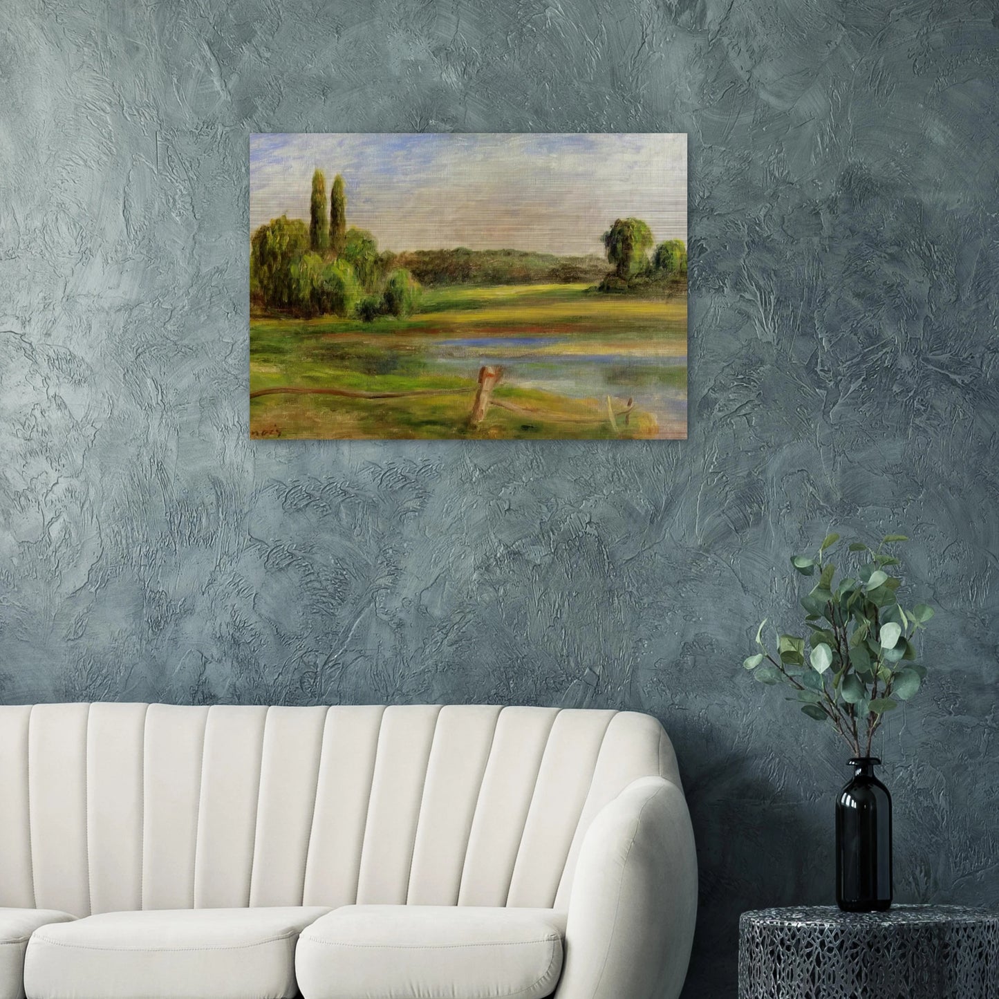 Landscape with Fence - Pierre-Auguste Renoir Brushed Aluminum Print - 70x100 cm / 28x40 inches | Pierre-Auguste Renoir Aluminum Print | Pierre-Auguste Renoir Prints