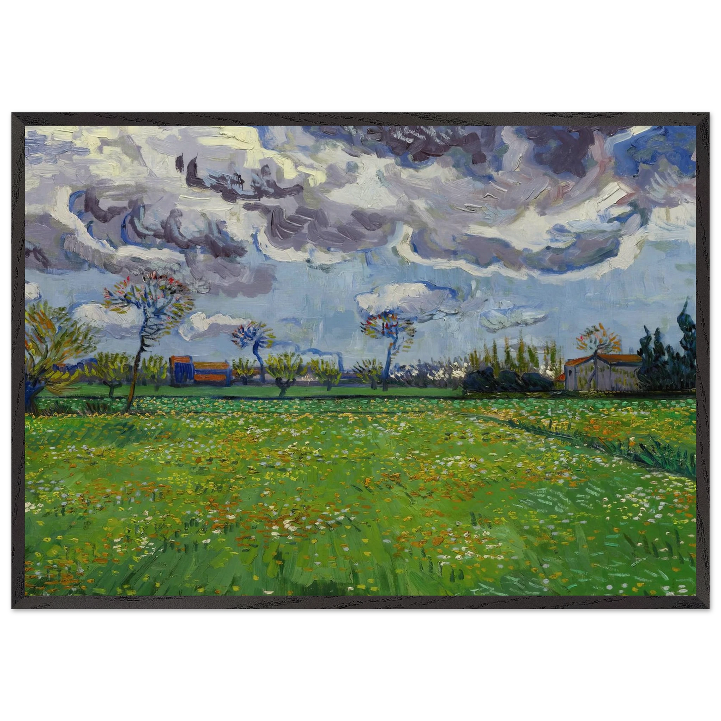 Landscape under a Stormy Sky - Vincent van Gogh 70x100 cm / 28x40 inches Framed Art Print – Black Wooden Frame