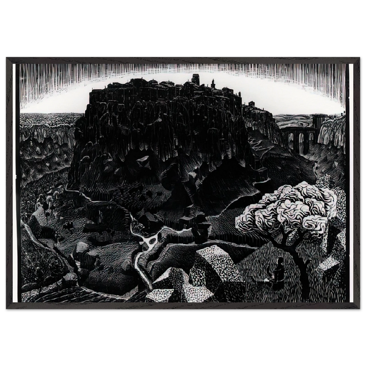VITORCHIANO NEL CIMINO - MC Escher 70x100 cm / 28x40 inches Framed Art Print – Black Wooden Frame | Maurits Cornelis Escher Prints