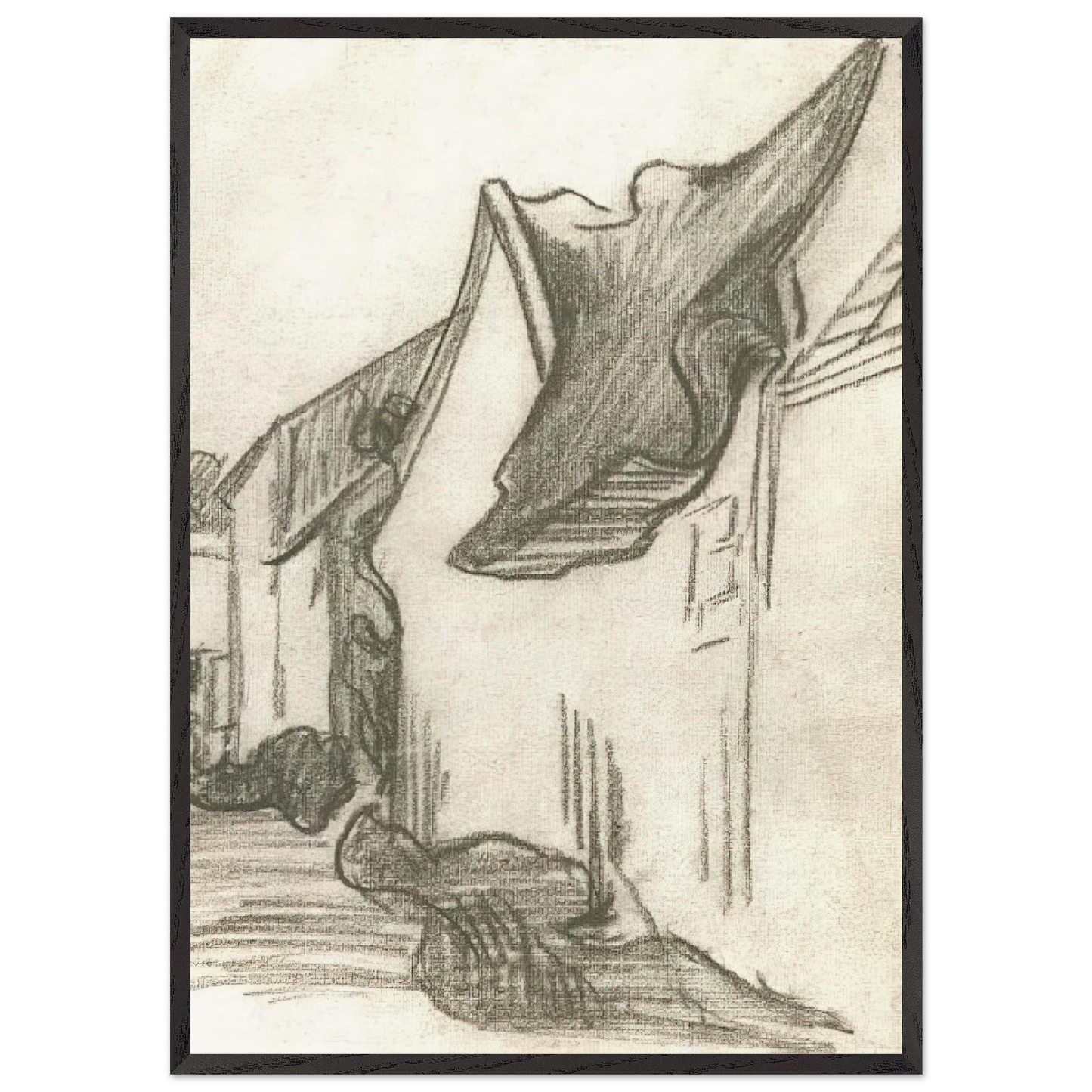 Village Street Sketch - Vincent van Gogh 70x100 cm / 28x40 inches Framed Art Print – Black Wooden Frame