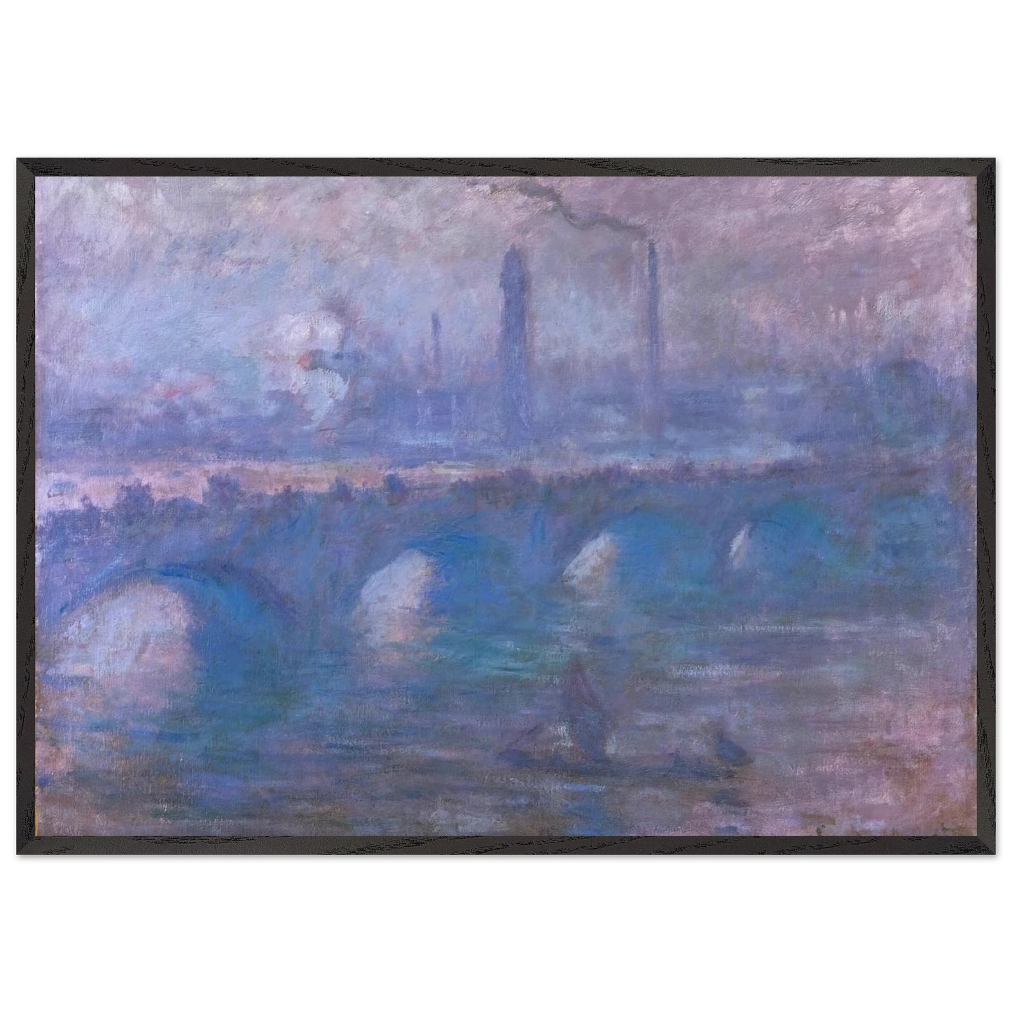 Waterloo Bridge Misty Morning - claude monet 70x100 cm / 28x40 inches Framed Art Print – Black Wooden Frame
