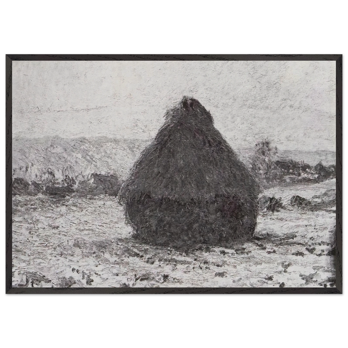 Grainstack in the Sunlight Snow Effect - claude monet 70x100 cm / 28x40 inches Framed Art Print – Black Wooden Frame
