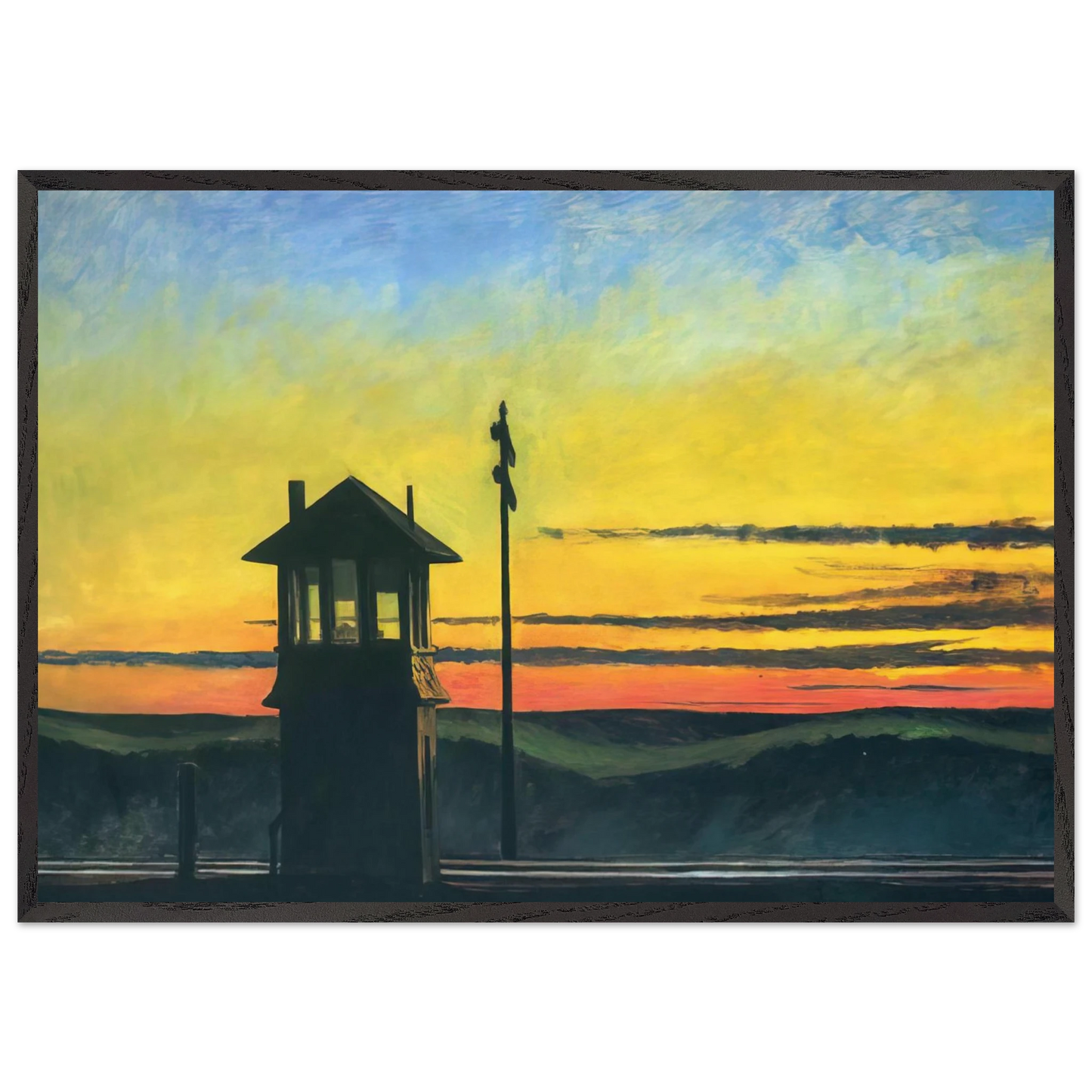 Railroad Sunset - Edward Hopper 70x100 cm / 28x40 inches Framed Art Print – Black Wooden Frame