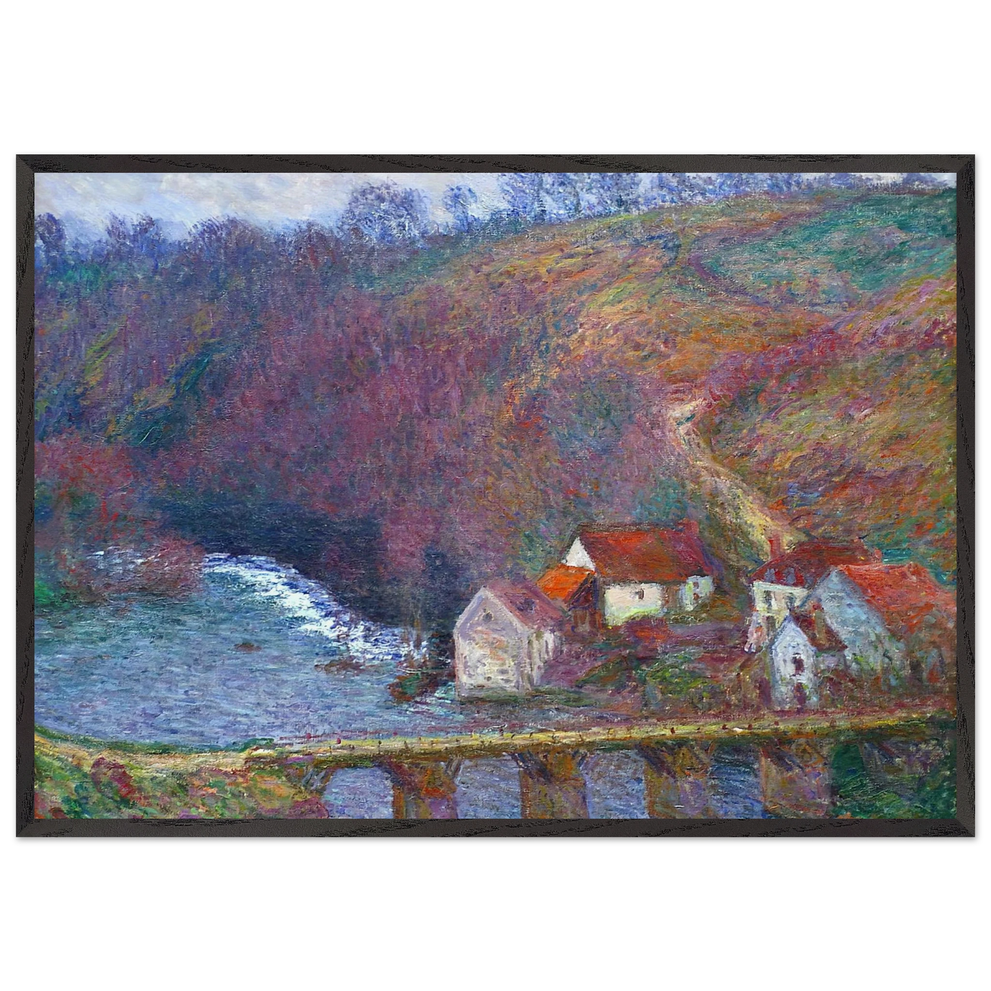 The Grande Creuse by the Bridge at Vervy - claude monet 70x100 cm / 28x40 inches Framed Art Print – Black Wooden Frame
