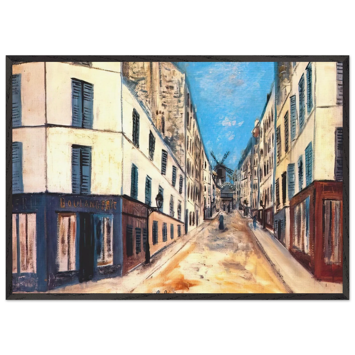 THOLOZE STREET - Maurice Utrillo 70x100 cm / 28x40 inches Framed Art Print – Black Wooden Frame