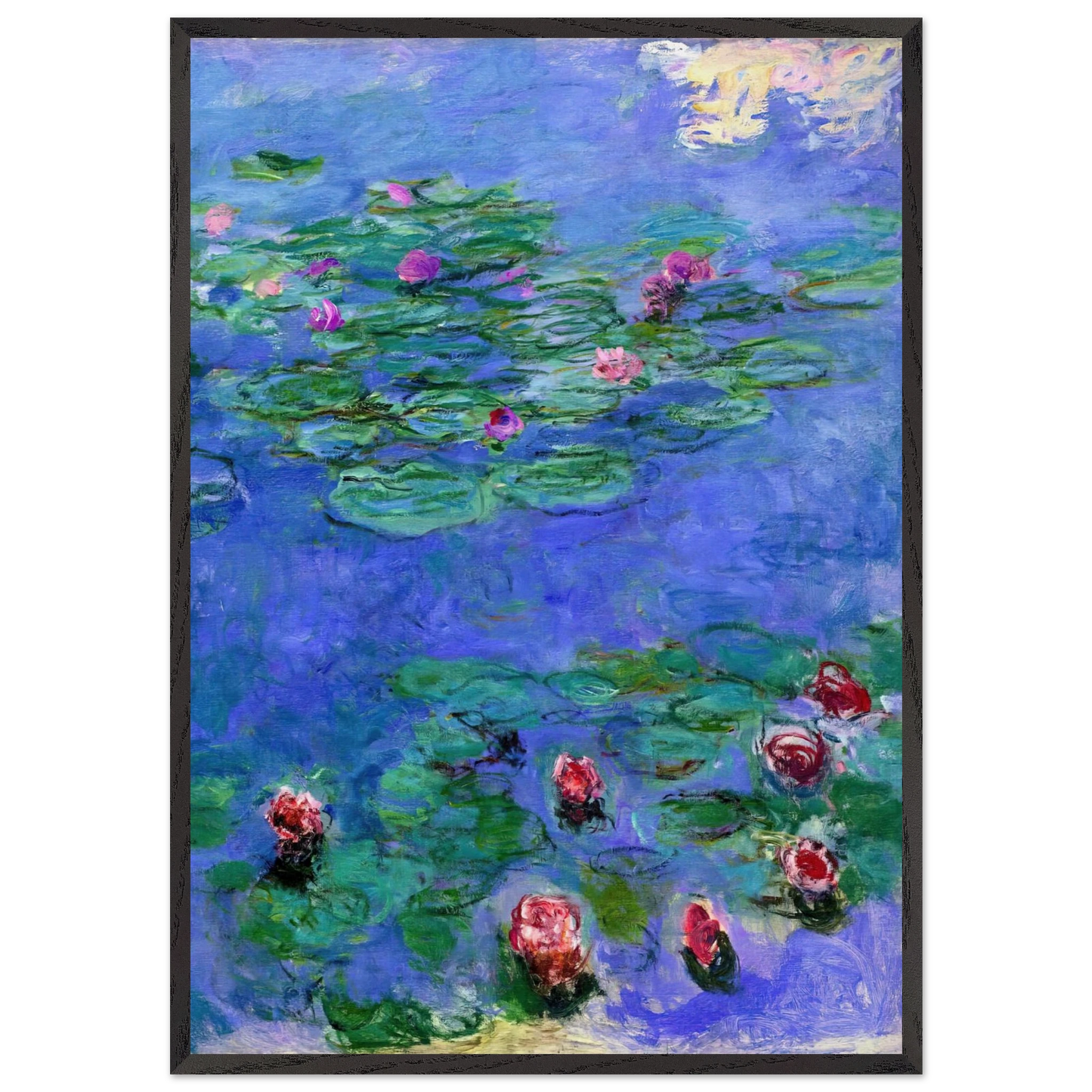 Water Lilies Red - claude monet 70x100 cm / 28x40 inches Framed Art Print – Black Wooden Frame
