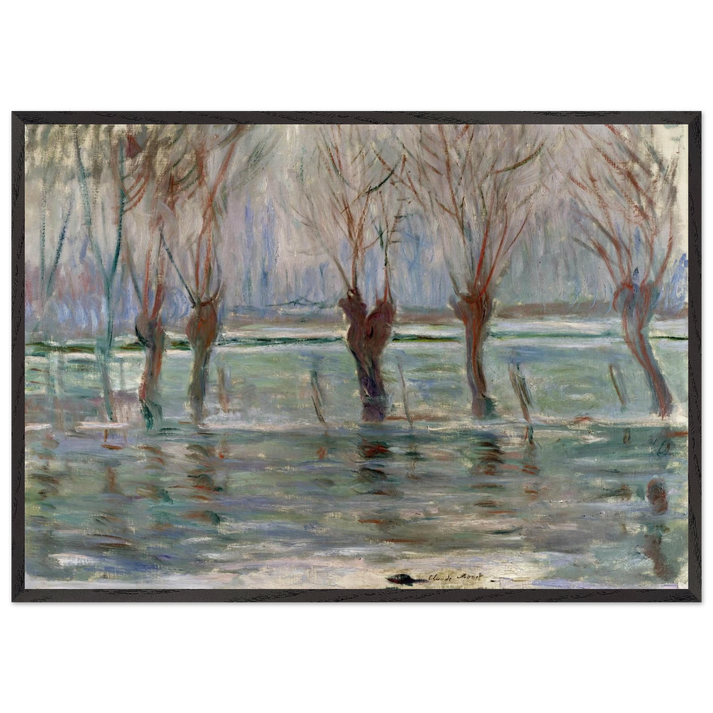Flood Waters - claude monet 70x100 cm / 28x40 inches Framed Art Print – Black Wooden Frame