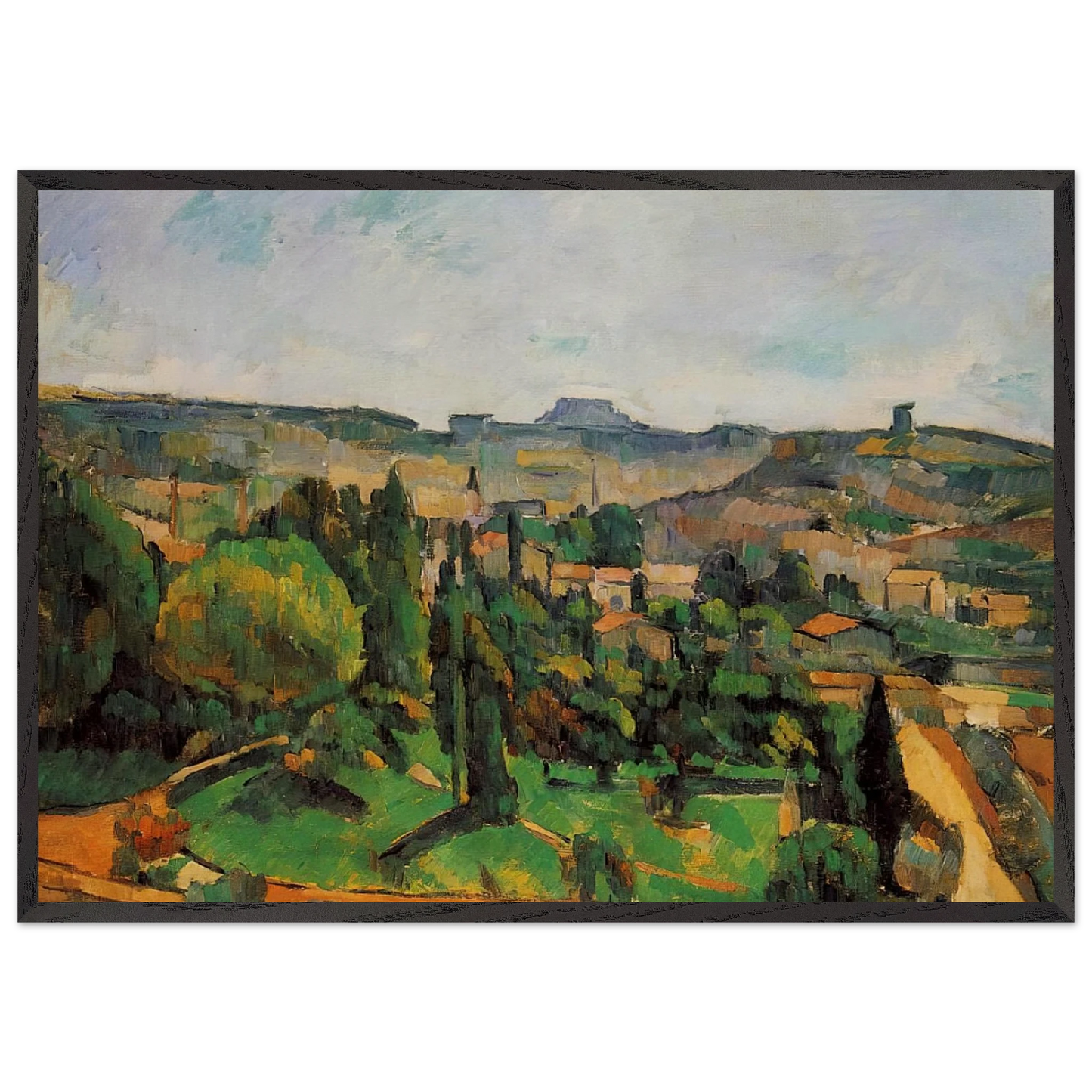 Ile de France Landscape - Paul Cezanne 70x100 cm / 28x40 inches Framed Art Print – Black Wooden Frame