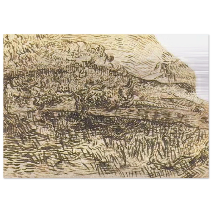 Olive Trees in a Mountain Landscape - Vincent van Gogh Brushed Aluminum Print - 70x100 cm / 28x40 inches | Vincent van Gogh Aluminum Print | Vincent van Gogh Prints