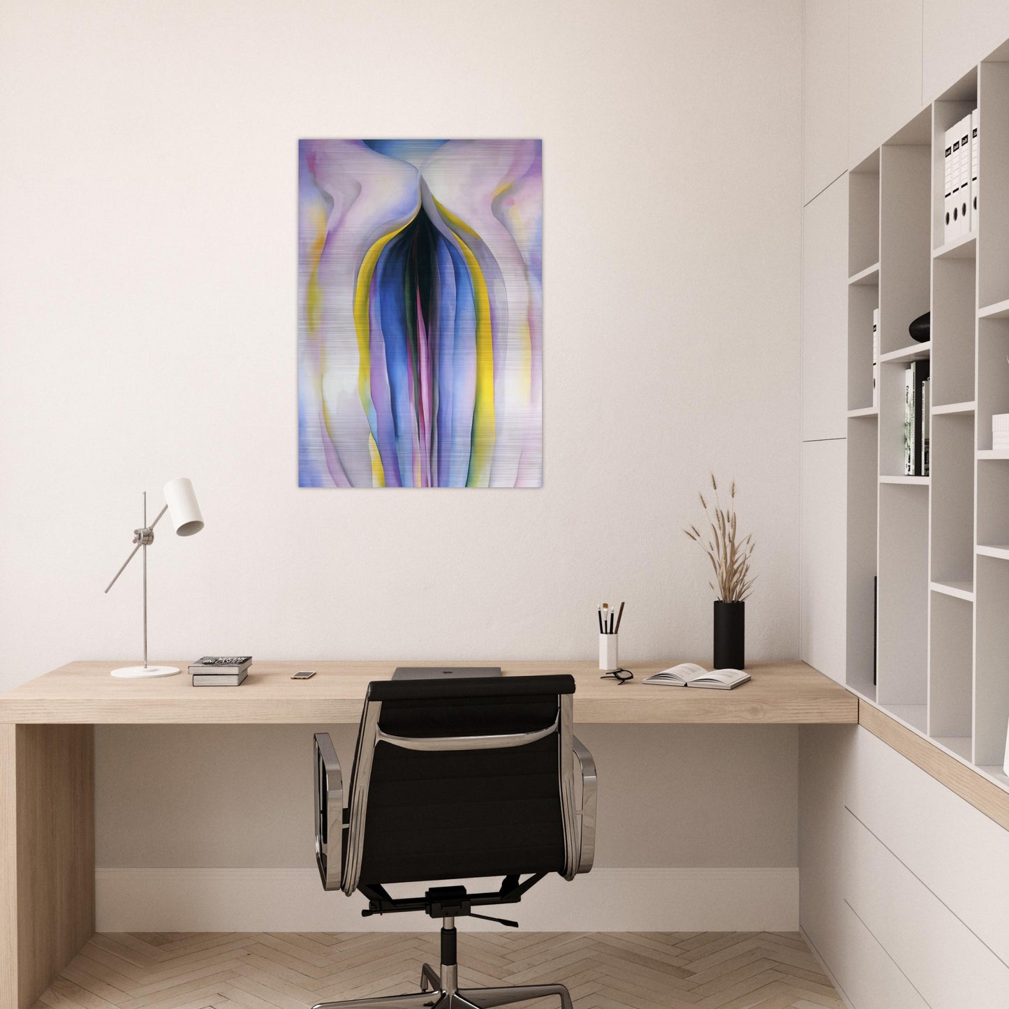 Grey Line With Black, Blue And Yellow - Georgia O'Keeffe Brushed Aluminum Print - 70x100 cm / 28x40 inches | Georgia O'Keeffe Aluminum Print | Georgia O'Keeffe Prints