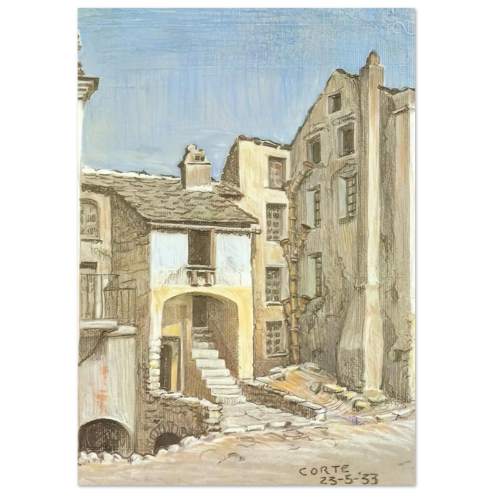 MC Escher - CORTE CORSICA Wall Art - 30x40 cm / 12x16 inches - Premium Wooden Framed Poster With Fine Art Paper-canvas - Black frame