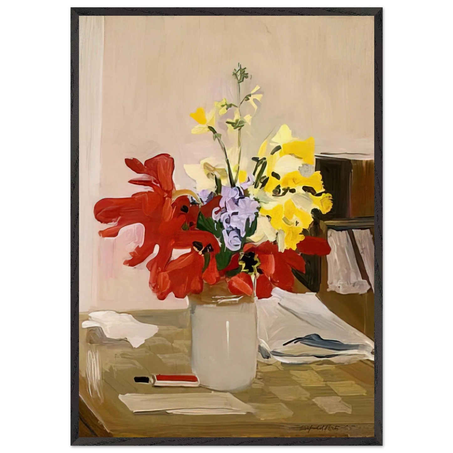 ANEMONE AND DAFFODIL 1965 - Fairfield Porter 70x100 cm / 28x40 inches Framed Art Print – Black Wooden Frame