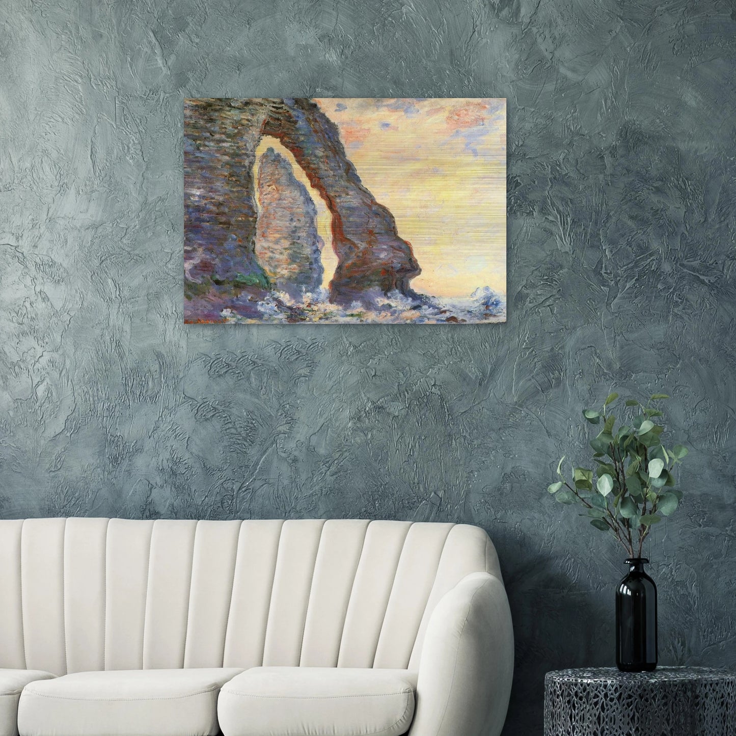 The Rock Needle Seen through the Porte d'Aval - claude monet Brushed Aluminum Print - 70x100 cm / 28x40 inches | claude monet Aluminum Print | claude monet Prints