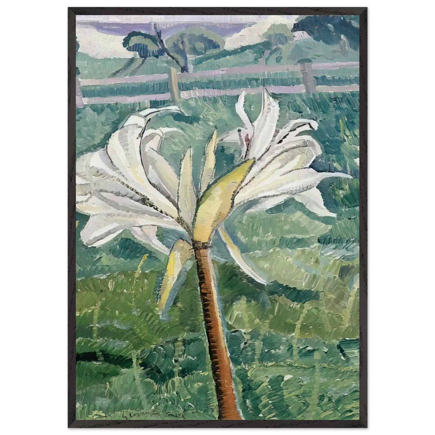 Lily growing in a field by the sea - 1927 - Grace Cossington Smith 70x100 cm / 28x40 inches Framed Art Print – Black Wooden Frame