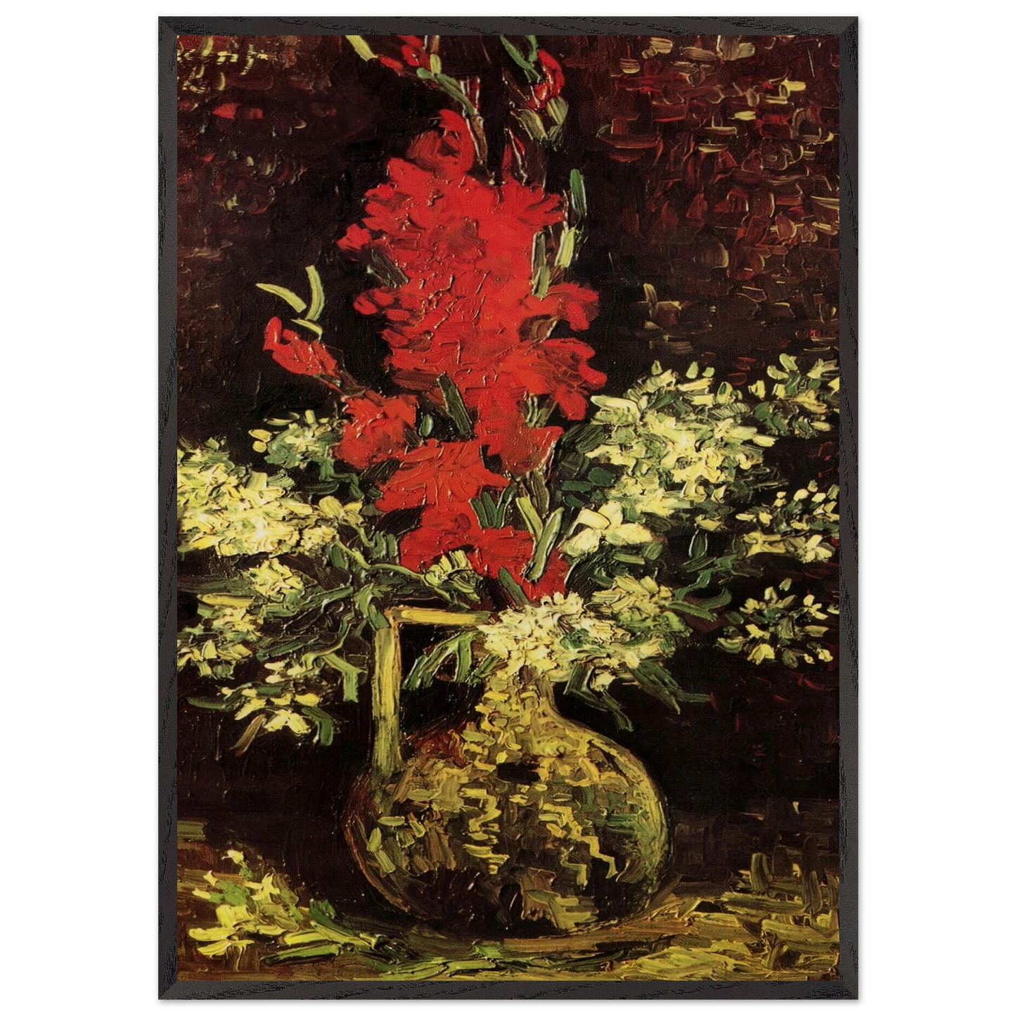 Vase with Gladioli and Carnations - Vincent van Gogh 70x100 cm / 28x40 inches Framed Art Print – Black Wooden Frame