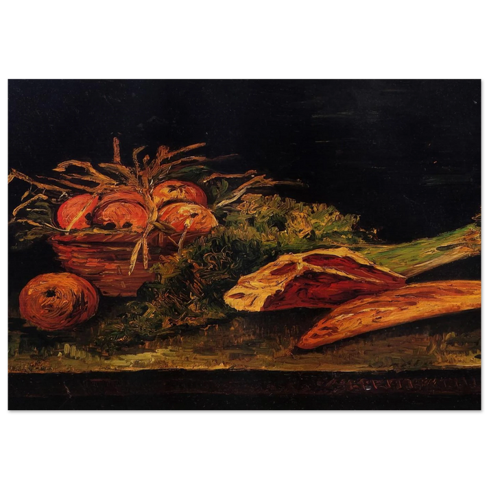 Still Life with Apples, Meat and a Roll - Vincent van Gogh Brushed Aluminum Print - 70x100 cm / 28x40 inches | Vincent van Gogh Aluminum Print | Vincent van Gogh Prints