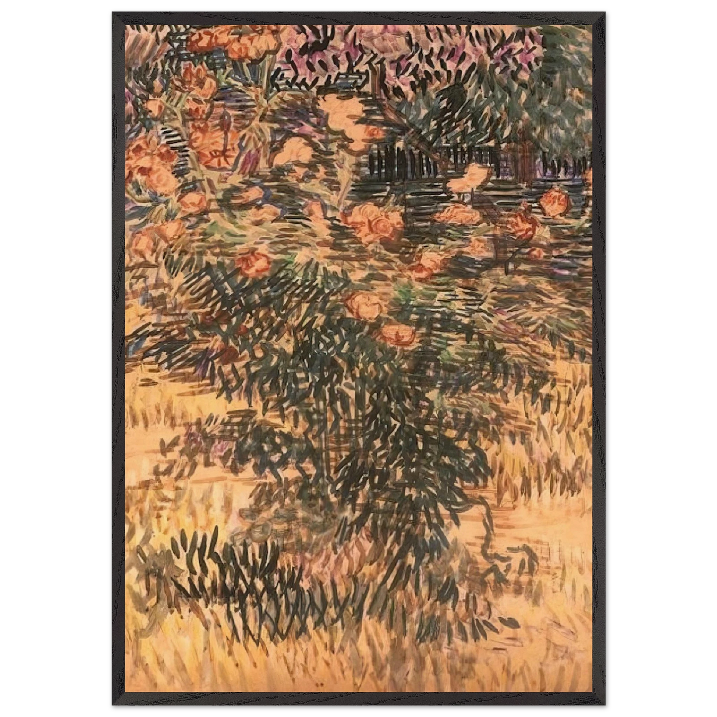 Oleanders the Hospital Garden at Saint-Remy - Vincent van Gogh 70x100 cm / 28x40 inches Framed Art Print – Black Wooden Frame