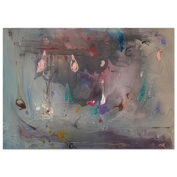 Helen Frankenthaler - Grey Fireworks, 1982- Wall Art - 21x29.7 cm / 8x12" - Premium Wooden Framed Poster With Fine Art Paper-canvas - White frame