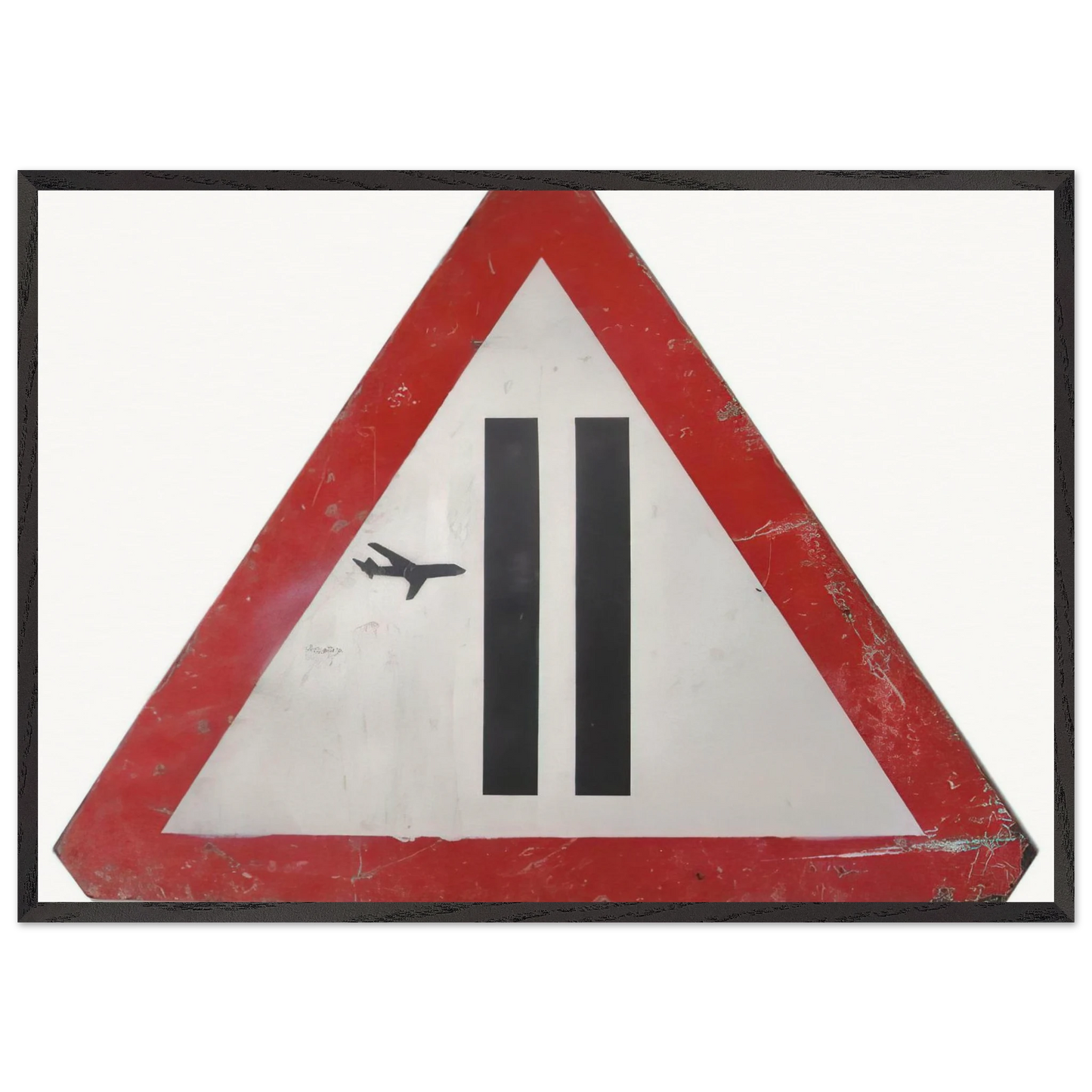 WARNING SIGN 2006 - Banksy 70x100 cm / 28x40 inches Framed Art Print – Black Wooden Frame