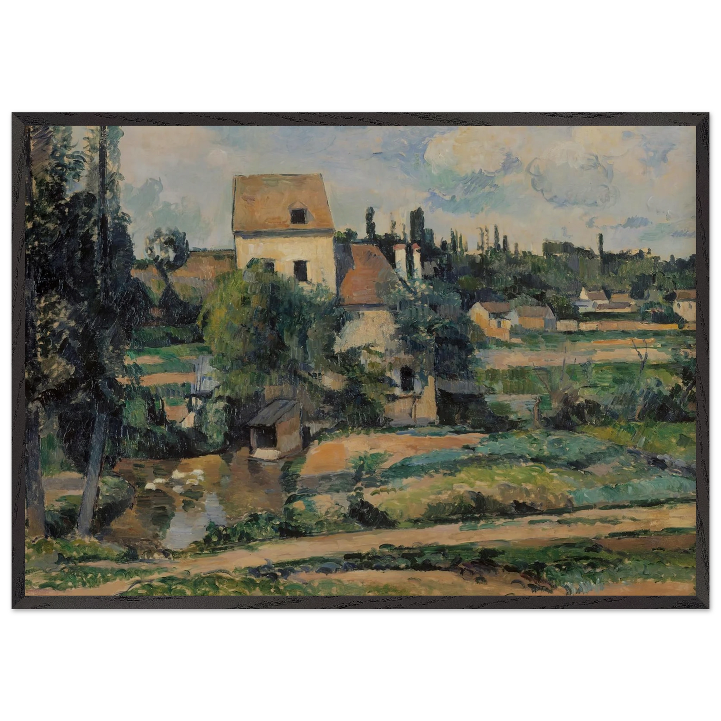 Moulin de la Couleuvre at Pontoise - Paul Cezanne 70x100 cm / 28x40 inches Framed Art Print – Black Wooden Frame