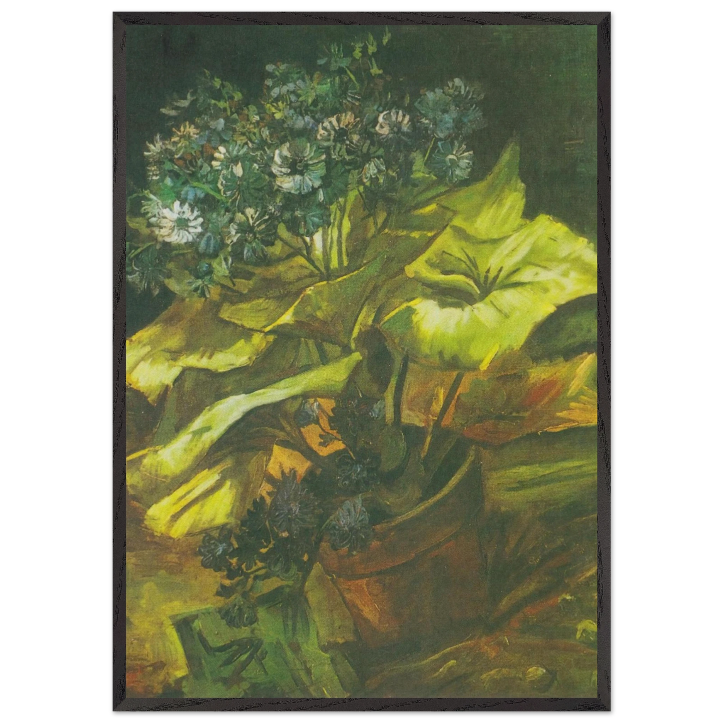 Flower Pot with Asters - Vincent van Gogh 70x100 cm / 28x40 inches Framed Art Print – Black Wooden Frame