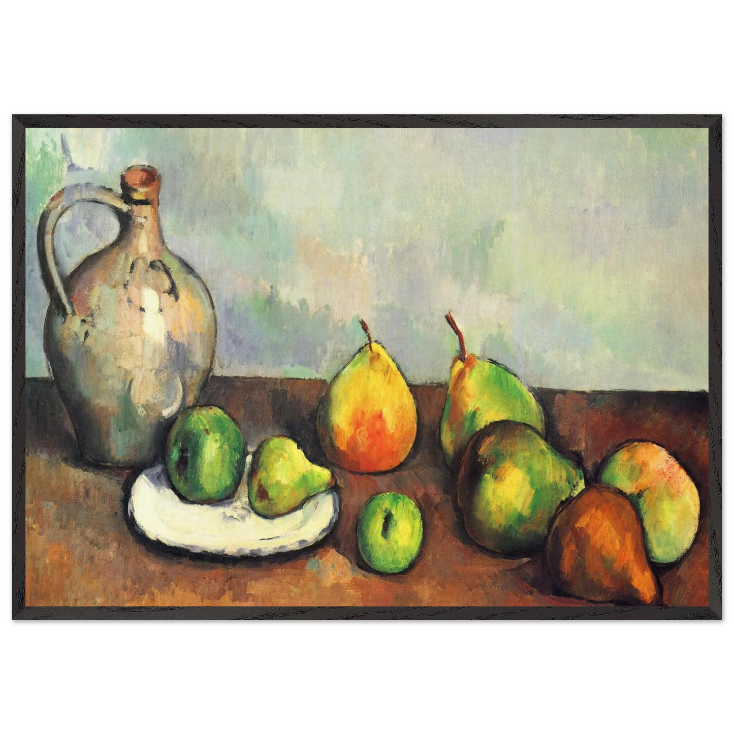 Still life pitcher and fruit - Paul Cezanne 70x100 cm / 28x40 inches Framed Art Print – Black Wooden Frame