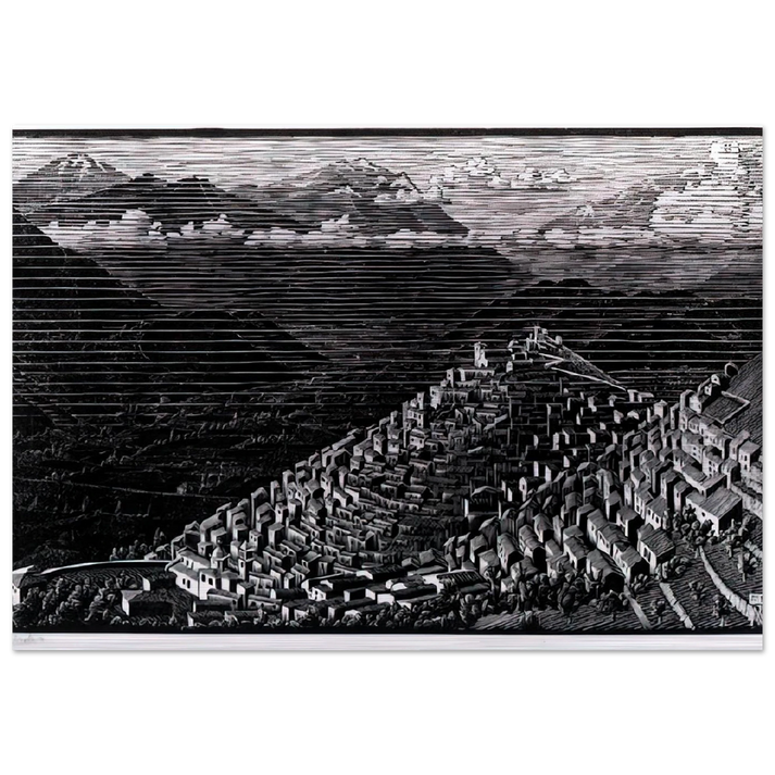 MORANO CALABRIA - MC Escher Brushed Aluminum Print - 70x100 cm / 28x40 inches | MC Escher Aluminum Print | MC Escher Prints