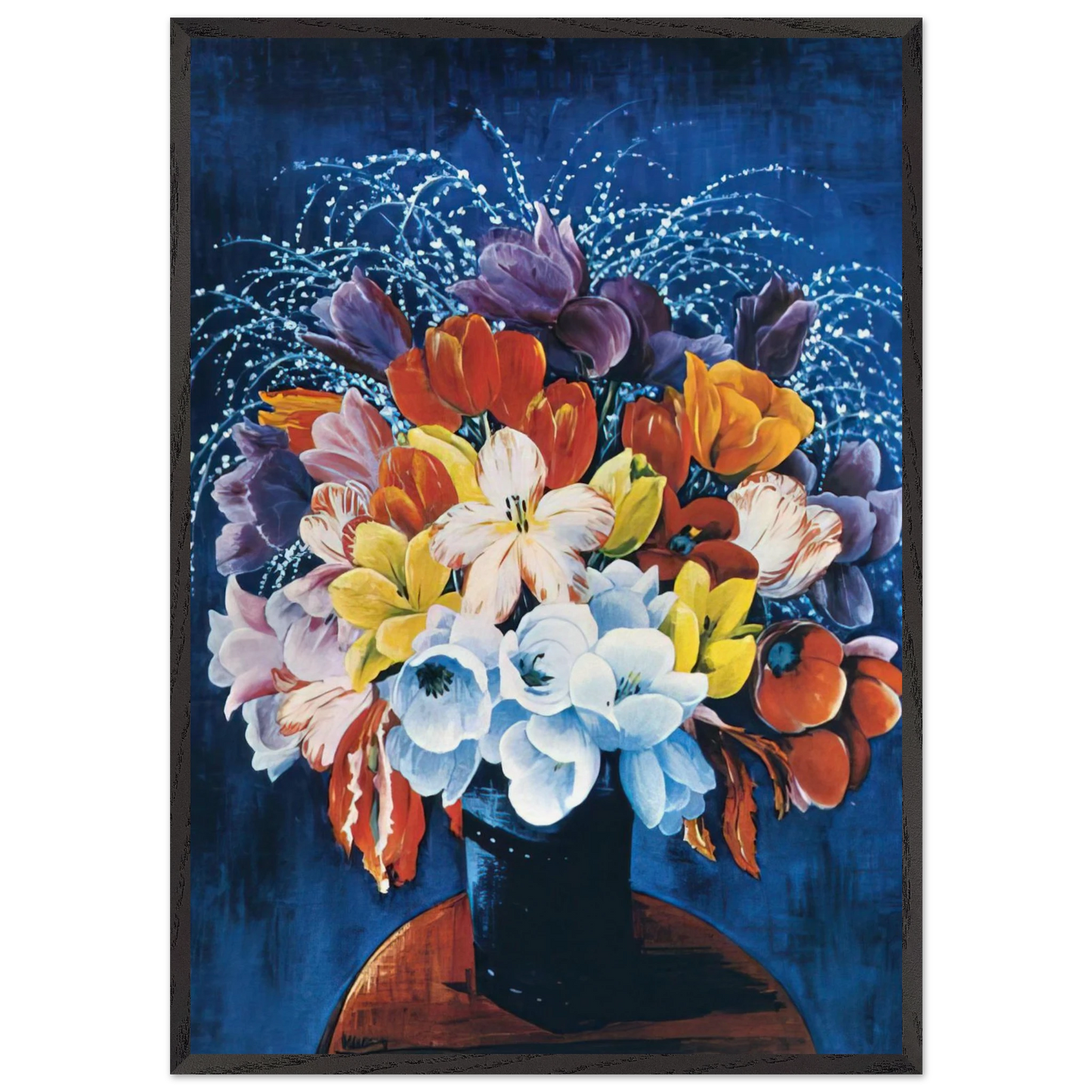 BOUQUET OF TULIPS - Moise Kisling 70x100 cm / 28x40 inches Framed Art Print – Black Wooden Frame