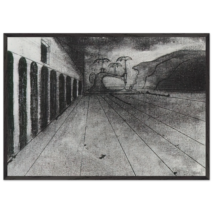 LANDSCAPE AFTER DE CHIRICO UNFINISHED - Salvador Dali 70x100 cm / 28x40 inches Framed Art Print – Black Wooden Frame