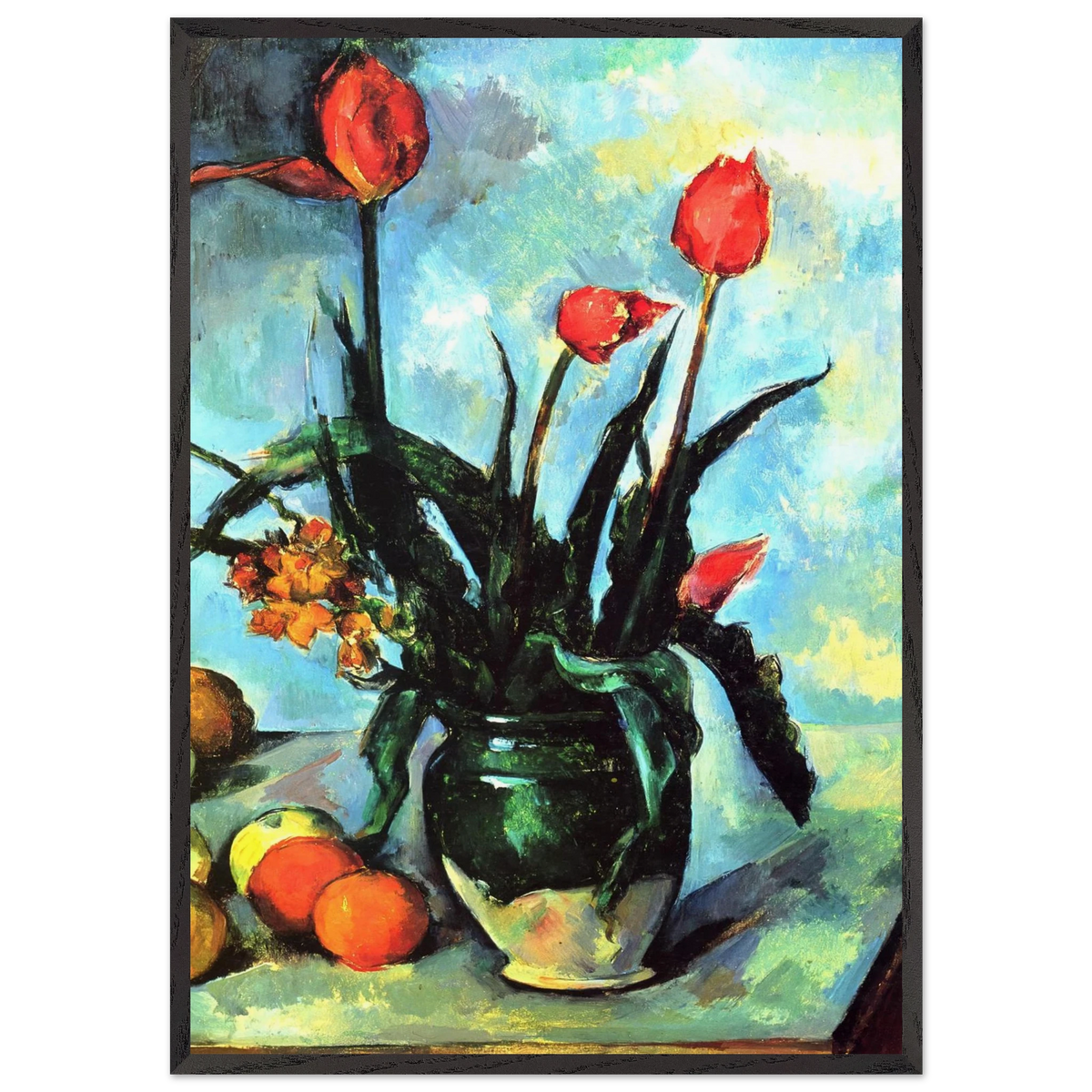 Tulips in a Vase - Paul Cezanne 70x100 cm / 28x40 inches Framed Art Print – Black Wooden Frame