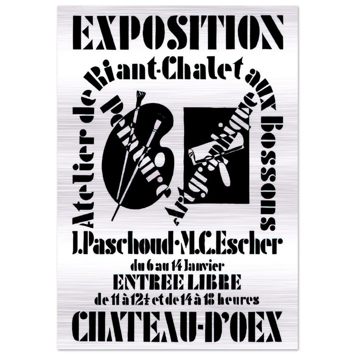 POSTER FOR EXHIBITION JOHN PASCHOUD AND M C ESCHER DECEMBER 1936 1936 - MC Escher Brushed Aluminum Print - 70x100 cm / 28x40 inches | MC Escher Aluminum Print | MC Escher Prints