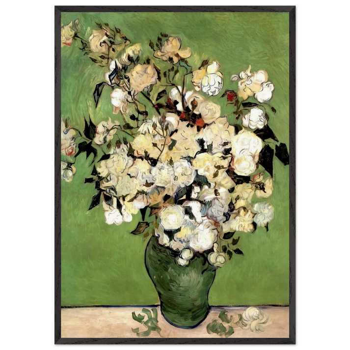 A Vase of Roses - Vincent van Gogh 70x100 cm / 28x40 inches Framed Art Print – Black Wooden Frame