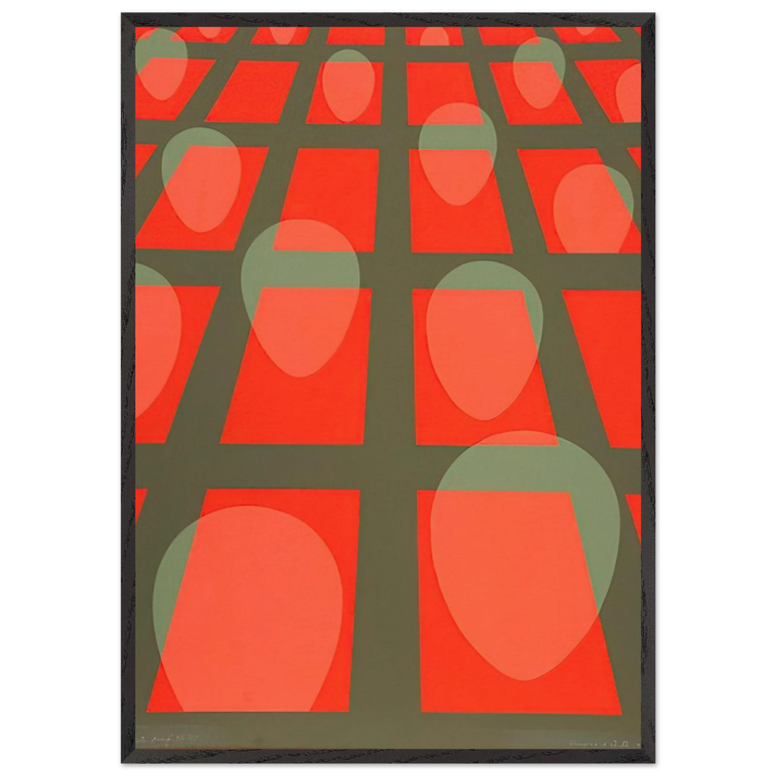 Untitled - Faces in a Grid Red - 1971 - Clarence Holbrook Carter 70x100 cm / 28x40 inches Framed Art Print – Black Wooden Frame