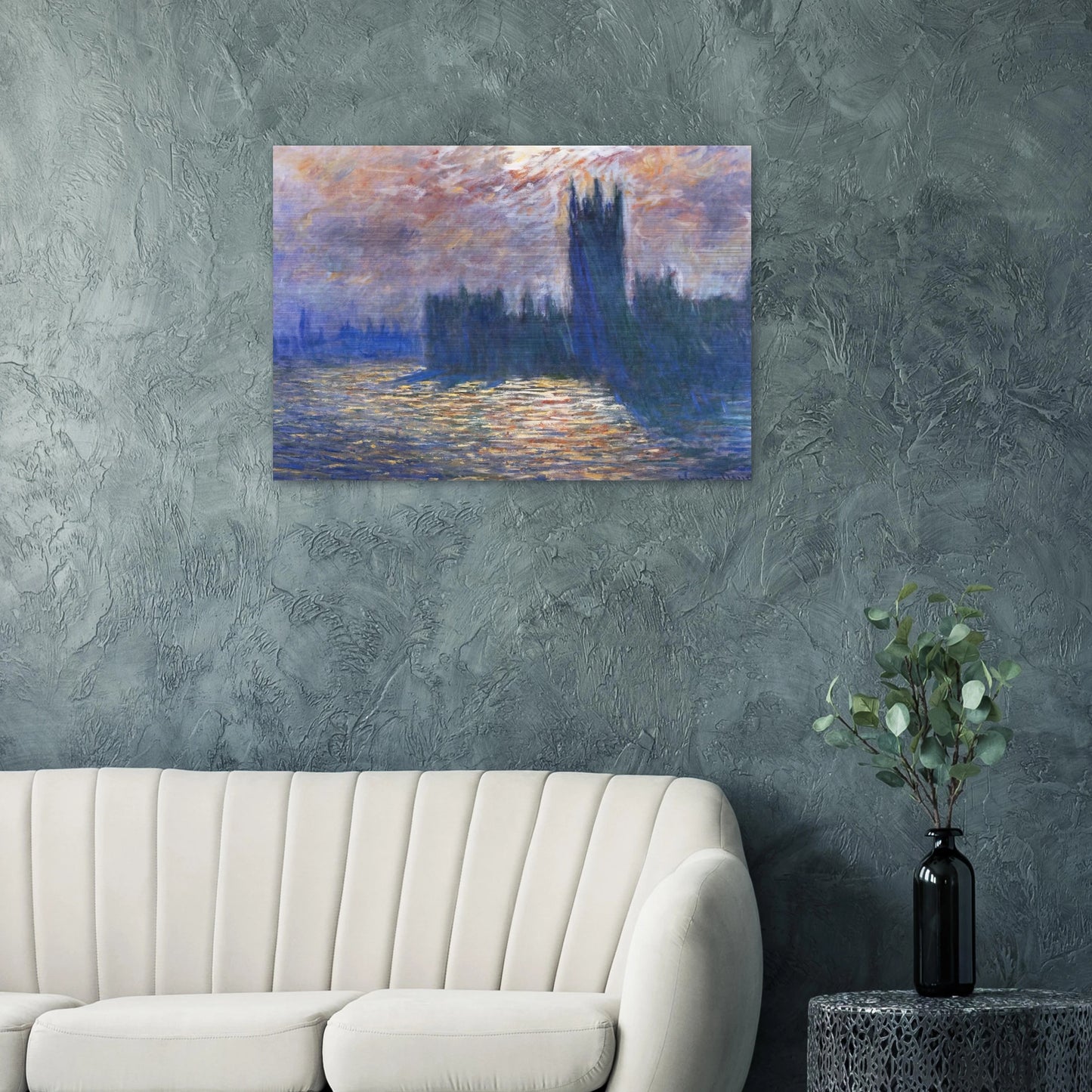Parliament, Reflections on the Thames - claude monet Brushed Aluminum Print - 70x100 cm / 28x40 inches | claude monet Aluminum Print | claude monet Prints